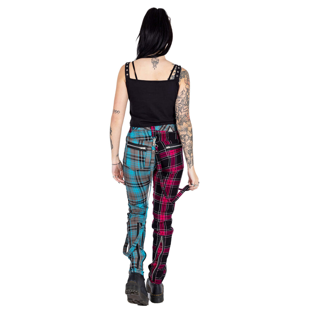 Chemical Black Azaria Pink & Blue Tartan Punk Trousers