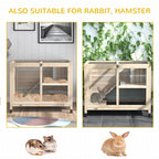 PawHut Rabbit Hutch Indoor Wooden Guinea Pig House Hamster Cage with Wheels, 2 Layers Bunny Cage with Openable Roof, 91.5 x 53.3 x 73 cm, Natural