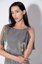Basford Iridescent Cape Sleeve Midi Dress in Green