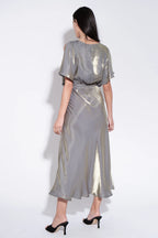 Basford Iridescent Cape Sleeve Midi Dress in Green
