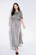 Basford Iridescent Cape Sleeve Midi Dress in Green