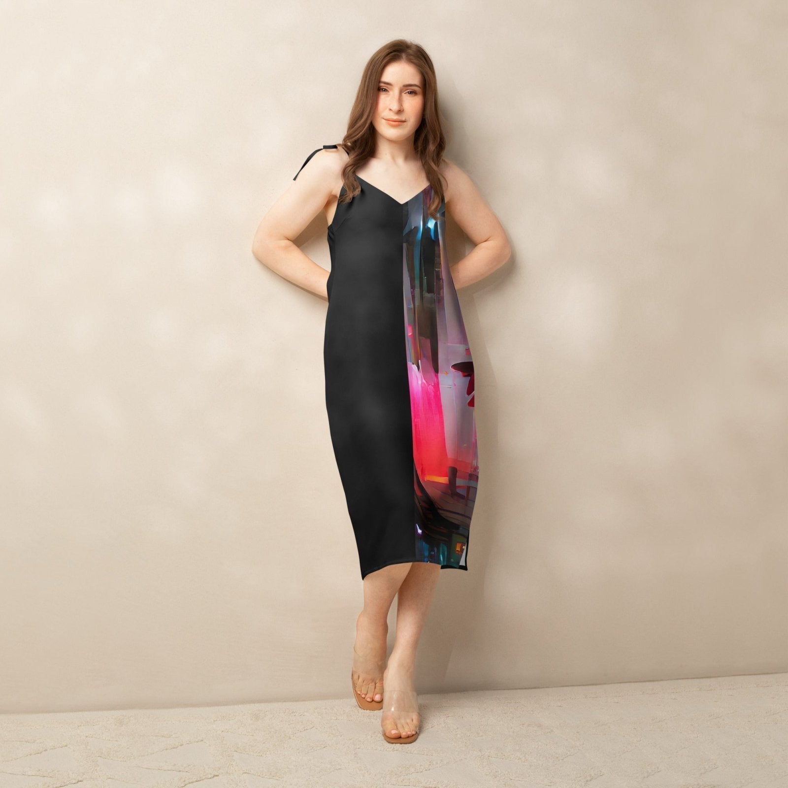 Half Black Half Báijiǔ - Womens Chiffon Slip Dress