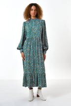 Bricia Naïve Posy Print Tiered Midi Dress - Teal