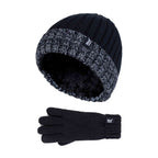 Children Winter Warm Fleece Lined Knit Turn Over Cuff Ribbed Hat & Gloves Set