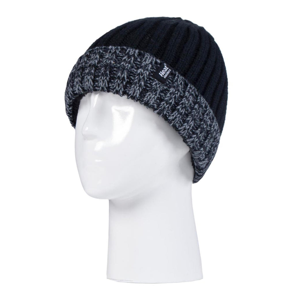 Children Winter Warm Fleece Lined Knit Turn Over Cuff Ribbed Hat & Gloves Set