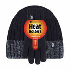 Children Winter Warm Fleece Lined Knit Turn Over Cuff Ribbed Hat & Gloves Set
