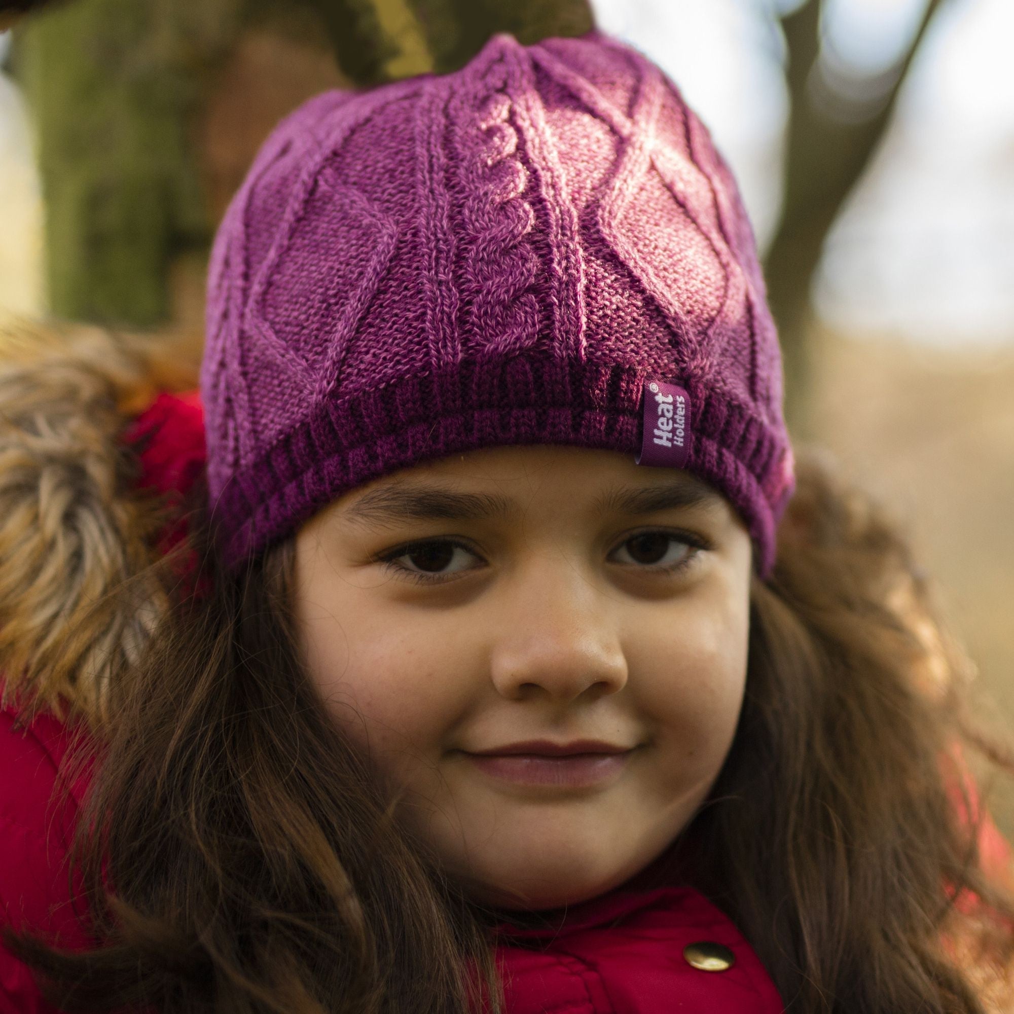 Kids Girls Cable Knitted Warm Fleece Lined Winter Hat & Gloves Set