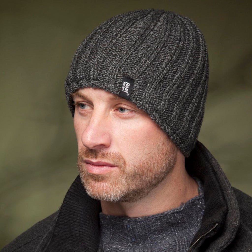 Mens 3.4 TOG Soft Fleece Lined Ribbed Knitted Thermal Winter Hat