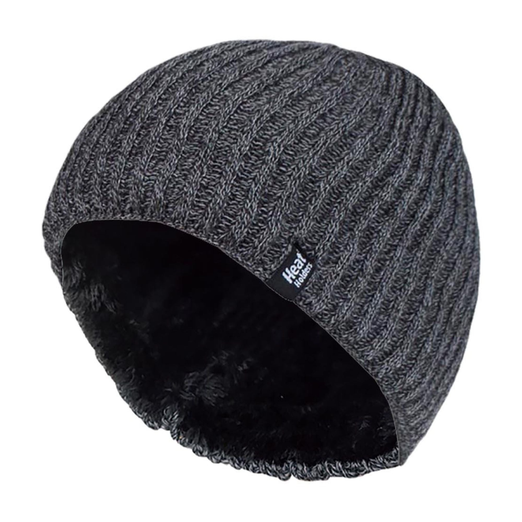 Mens Soft Fleece Lined Thermal Ribbed Beanie Hat