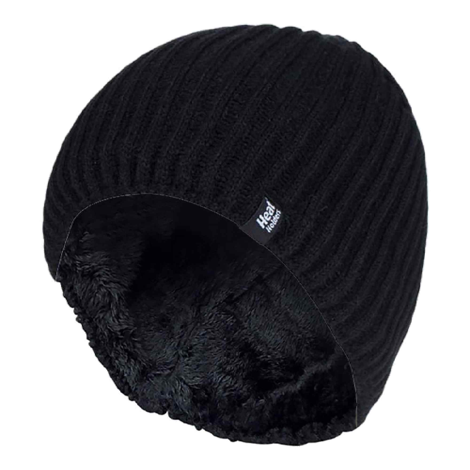 Mens Soft Fleece Lined Thermal Ribbed Beanie Hat