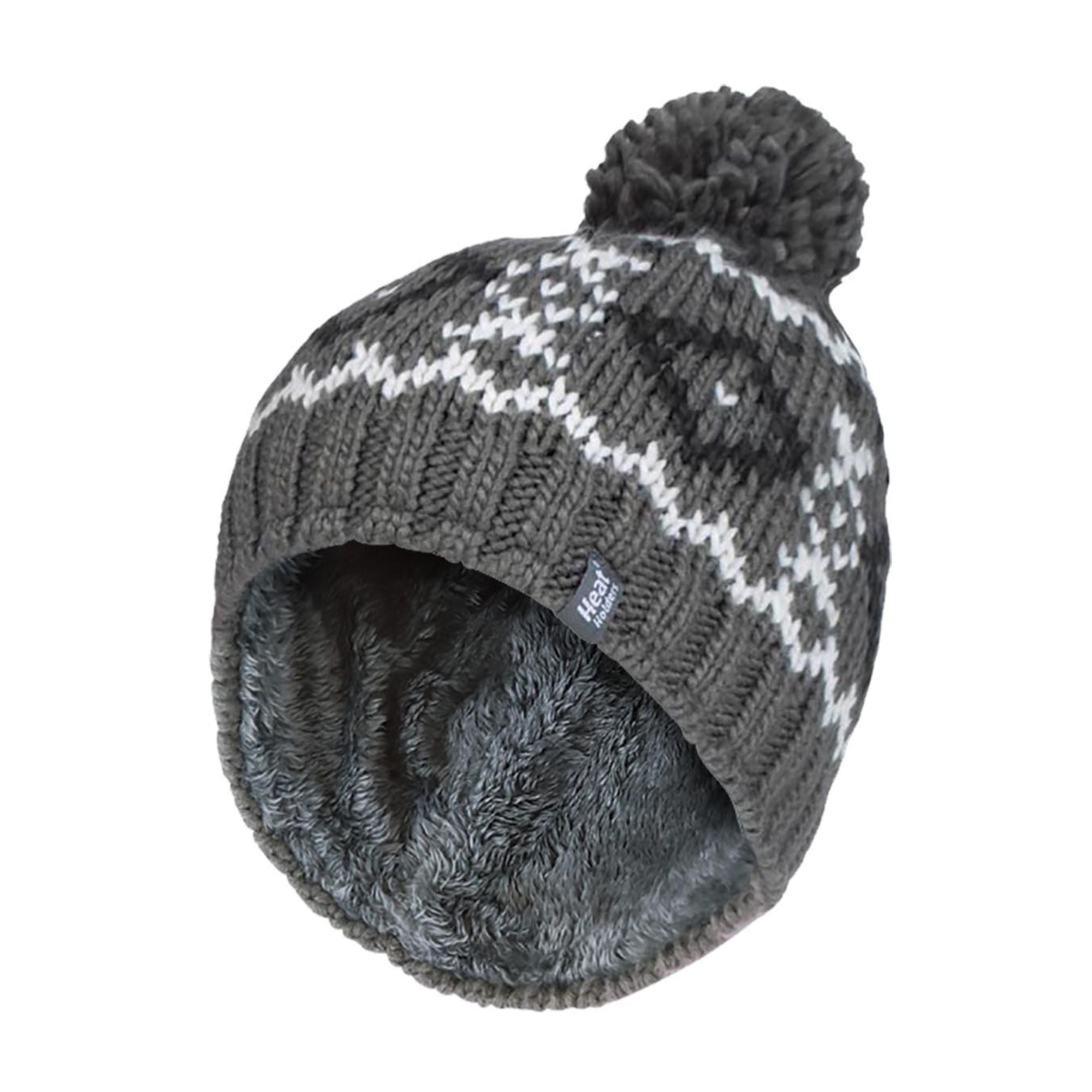 Mens Fleece Lined Thermal Winter Warm Beanie Bobble Hat with Pom Pom