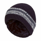 Mens Fleece Lined Striped Insulated Thermal Beanie Hat for Winter