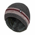 Mens Striped Turnover Cuff Knitted Thermal Beanie Hat for Winter