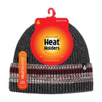 Mens Striped Turnover Cuff Knitted Thermal Beanie Hat for Winter