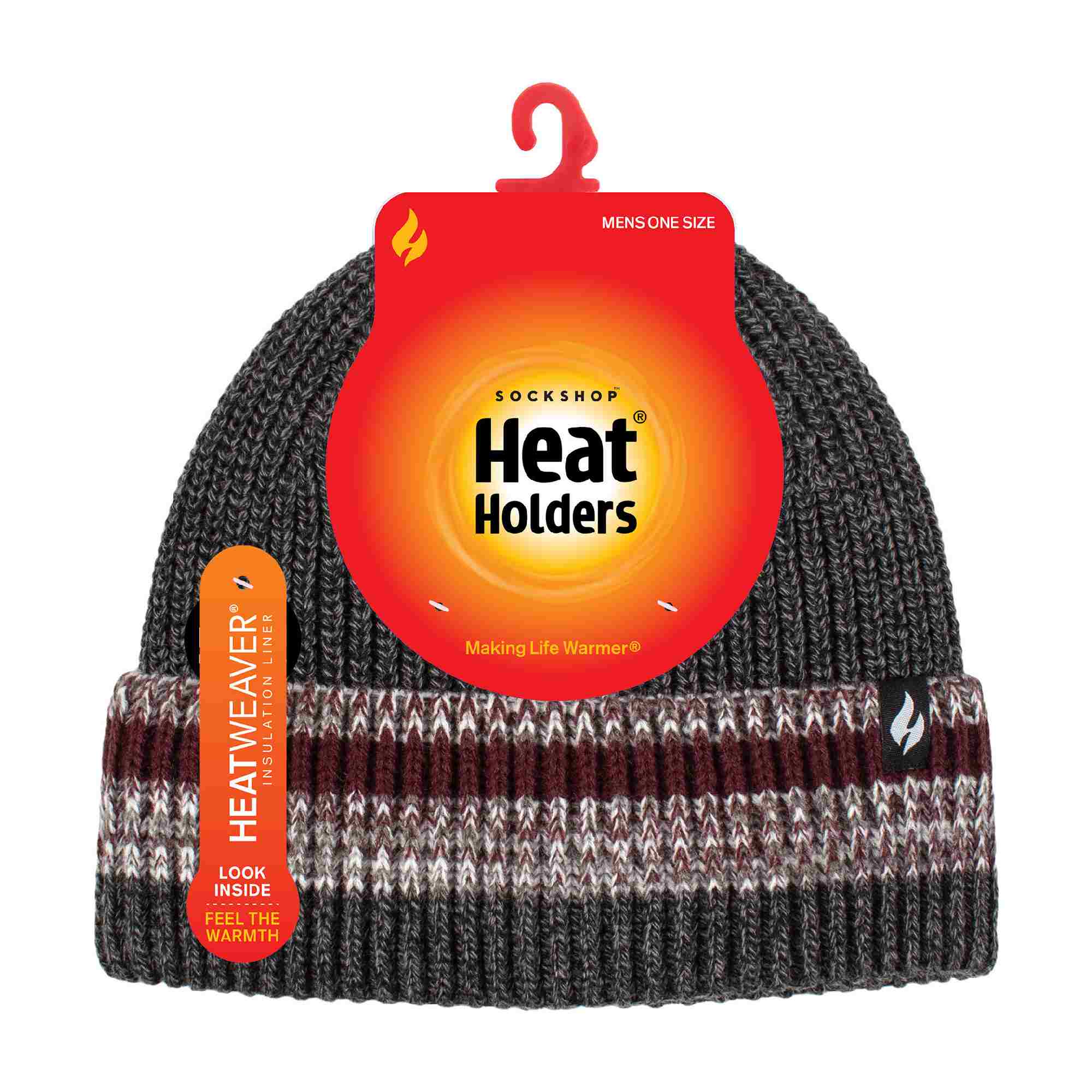 Mens Striped Turnover Cuff Knitted Thermal Beanie Hat for Winter