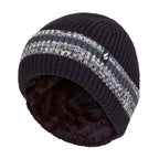 Mens Striped Turnover Cuff Knitted Thermal Beanie Hat for Winter