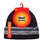 Mens Striped Turnover Cuff Knitted Thermal Beanie Hat for Winter