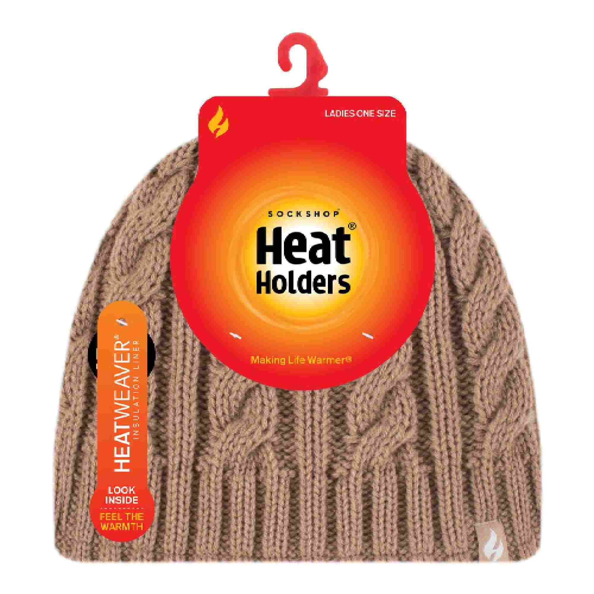 Ladies Cable Knit 3.4 Tog Fleece Lined Thermal Winter Hat