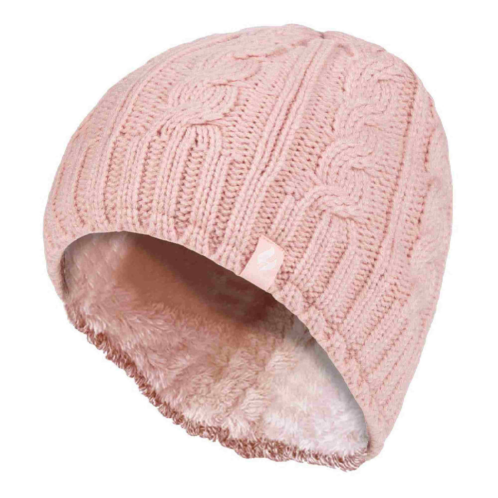 Ladies Cable Knit 3.4 Tog Fleece Lined Thermal Winter Hat