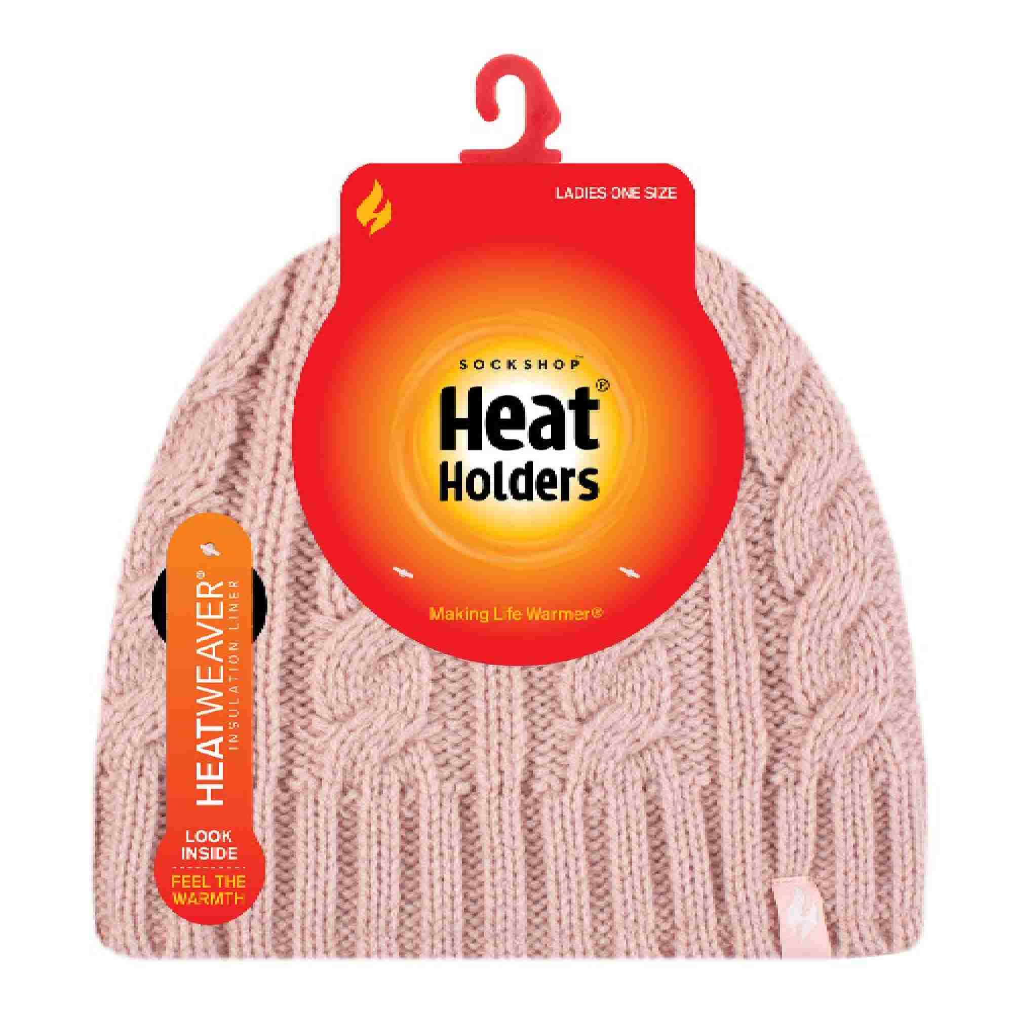 Ladies Cable Knit 3.4 Tog Fleece Lined Thermal Winter Hat