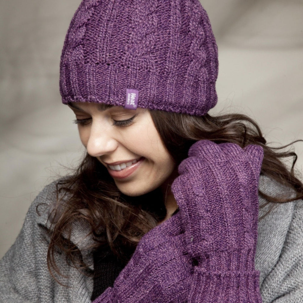 Ladies Cable Knit 3.4 Tog Fleece Lined Thermal Winter Hat