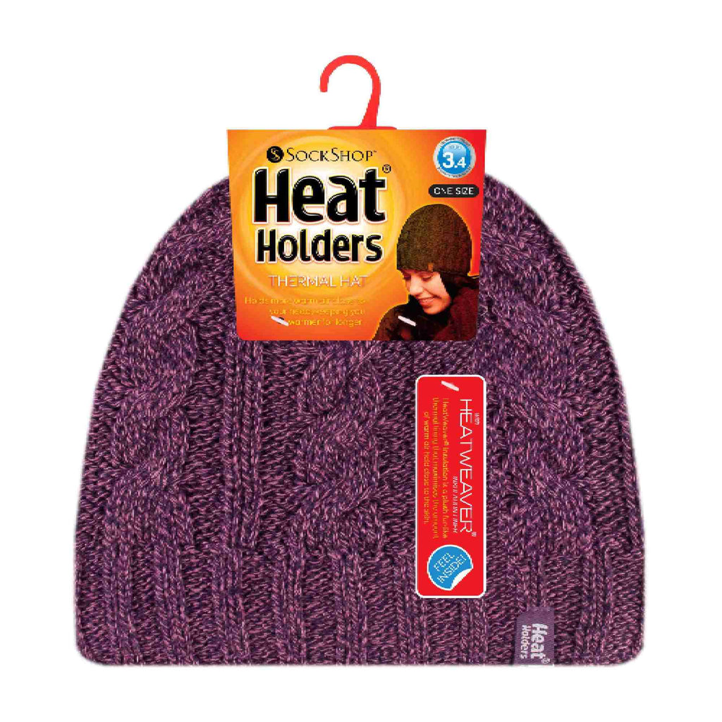 Ladies Cable Knit 3.4 Tog Fleece Lined Thermal Winter Hat