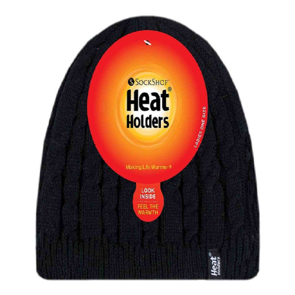 Ladies Cable Knit Fleece Lined Knitted Thermal Beanie Hat