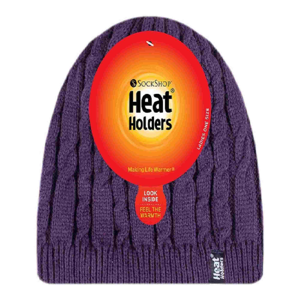 Ladies Cable Knit Fleece Lined Knitted Thermal Beanie Hat