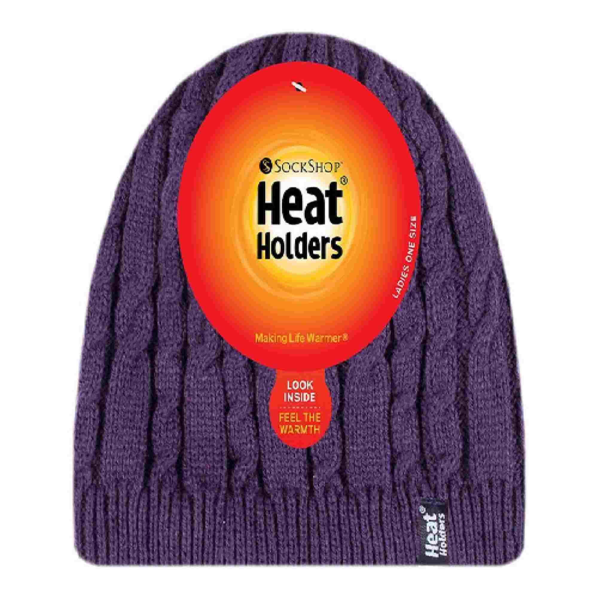 Ladies Cable Knit Fleece Lined Knitted Thermal Beanie Hat