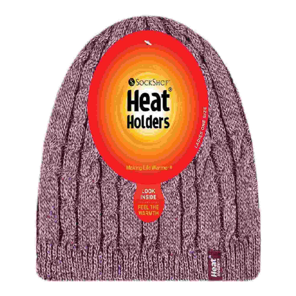 Ladies Cable Knit Fleece Lined Knitted Thermal Beanie Hat