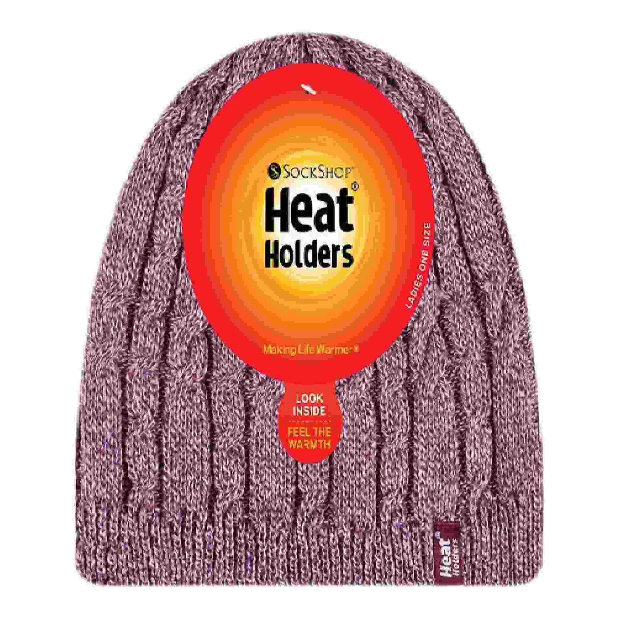 Ladies Cable Knit Fleece Lined Knitted Thermal Beanie Hat