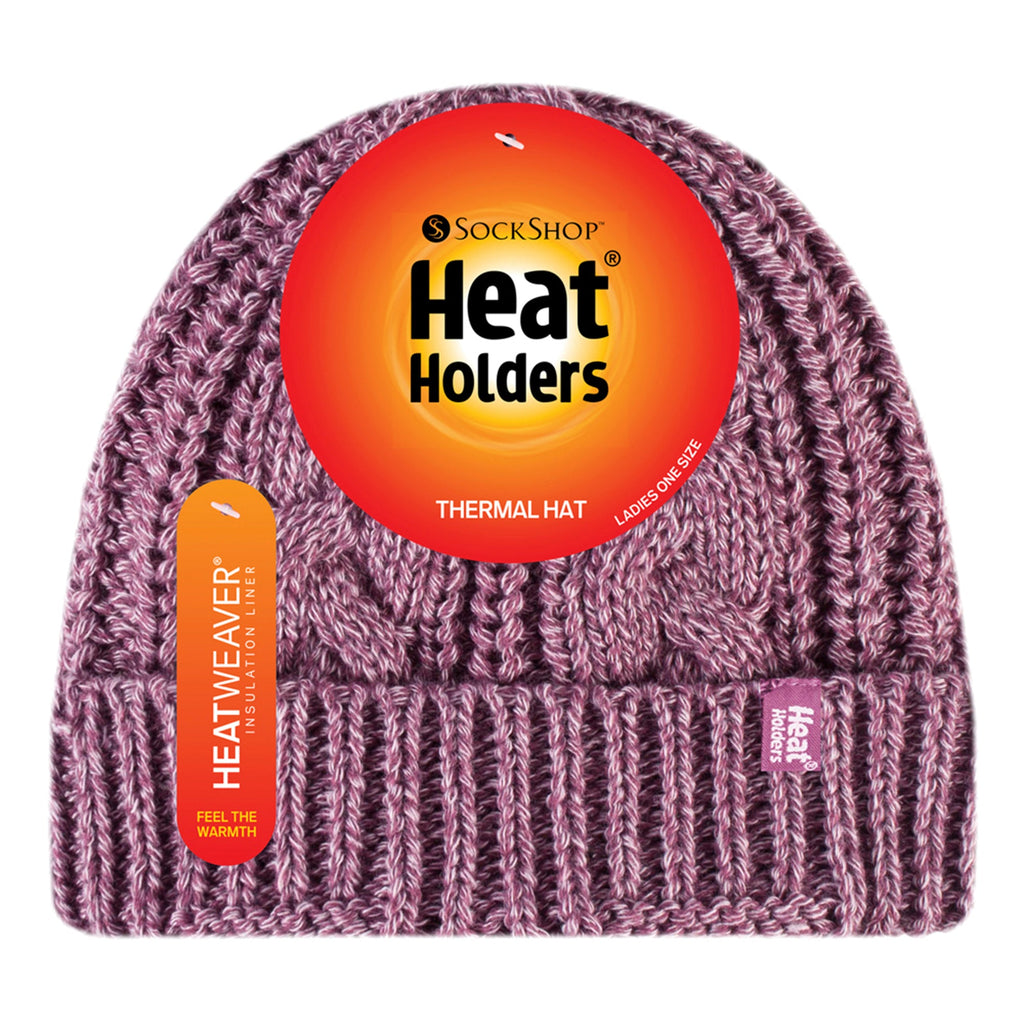 Ladies Cable Knit Fleece Lined Turnover Hat for Winter