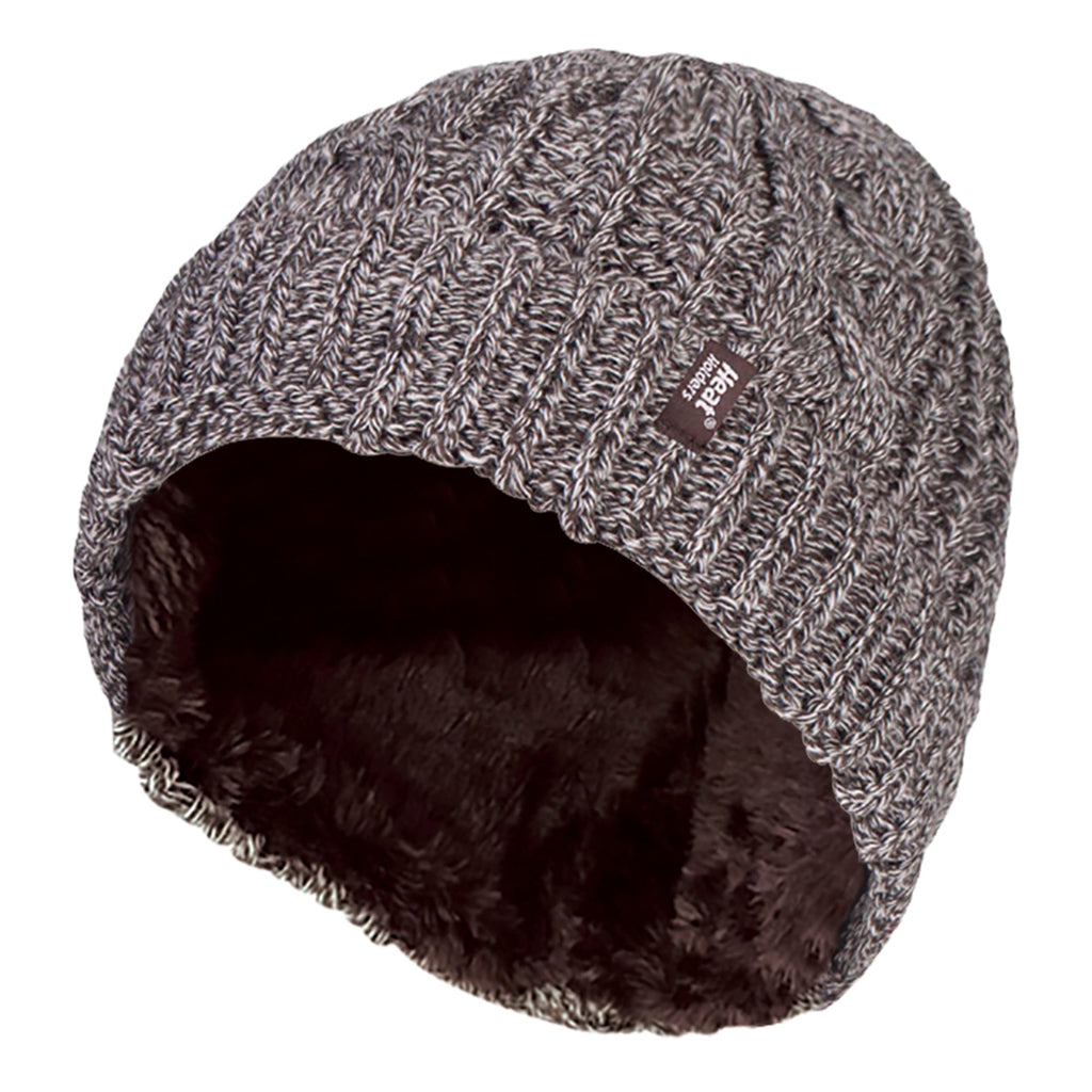 Ladies Cable Knit Fleece Lined Turnover Hat for Winter