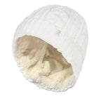 Ladies Cable Knit Fleece Lined Turnover Hat for Winter