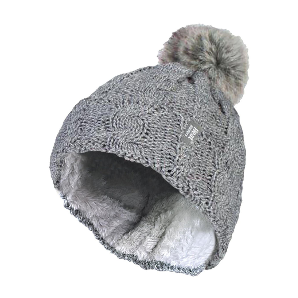 Ladies Cable Knit Fleece Lined Thermal Winter Bobble Hat with Pom Pom