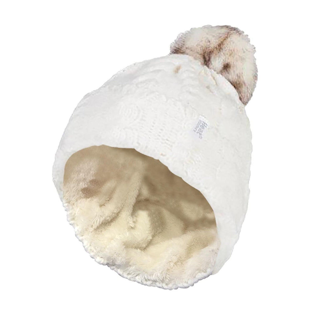 Ladies Cable Knit Fleece Lined Thermal Winter Bobble Hat with Pom Pom