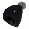 Ladies Knitted Turnover Cuffed Pom Pom Beanie Hat with Bobble