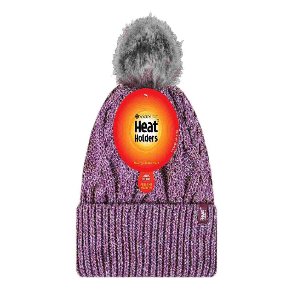 Ladies Knitted Turnover Cuffed Pom Pom Beanie Hat with Bobble