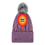 Ladies Knitted Turnover Cuffed Pom Pom Beanie Hat with Bobble