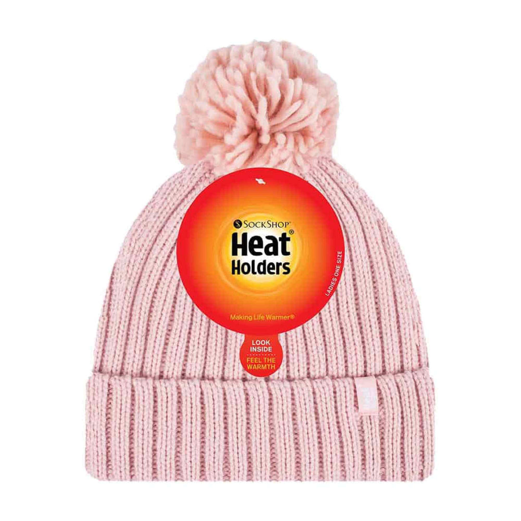 Ladies Ribbed Cuffed Thermal Insulated Winter Pom Pom Bobble Hat