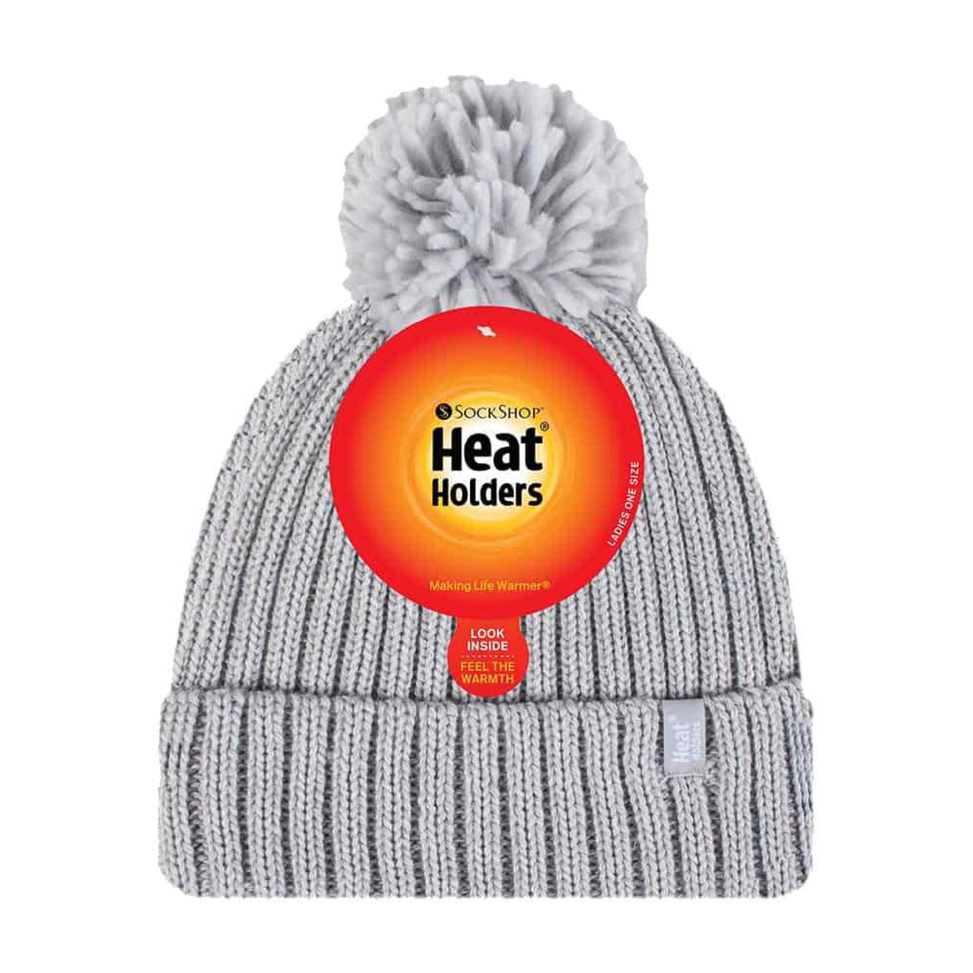 Ladies Ribbed Cuffed Thermal Insulated Winter Pom Pom Bobble Hat