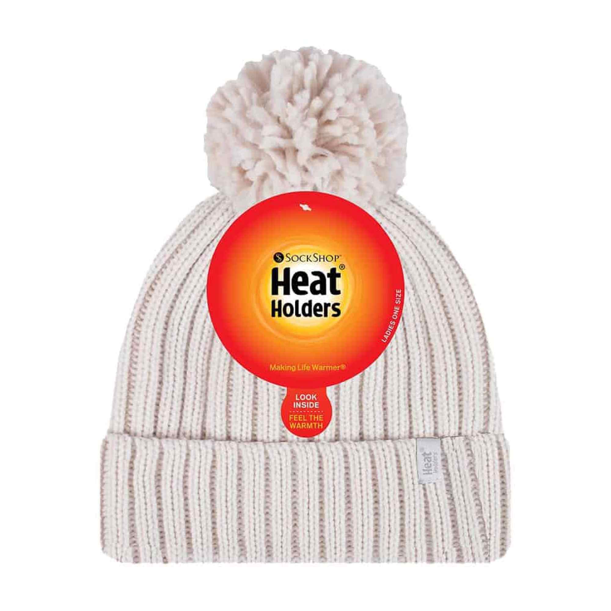 Ladies Ribbed Cuffed Thermal Insulated Winter Pom Pom Bobble Hat