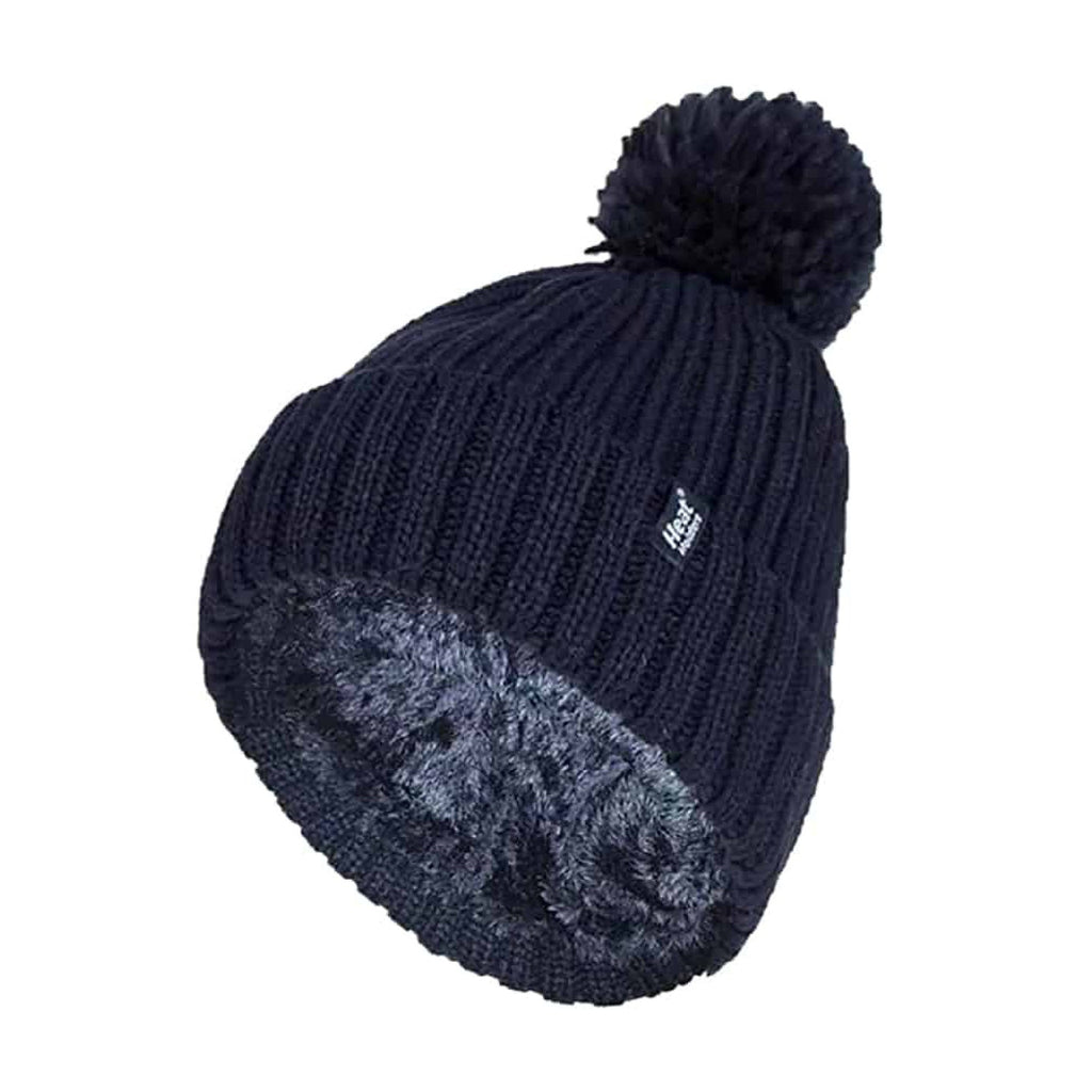Ladies Ribbed Cuffed Thermal Insulated Winter Pom Pom Bobble Hat