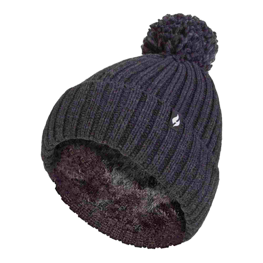 Ladies Ribbed Cuffed Thermal Insulated Winter Pom Pom Bobble Hat