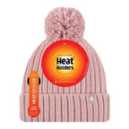 Ladies Ribbed Cuffed Thermal Insulated Winter Pom Pom Bobble Hat