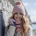 Ladies Ribbed Cuffed Thermal Insulated Winter Pom Pom Bobble Hat