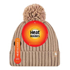 Ladies Ribbed Cuffed Thermal Insulated Winter Pom Pom Bobble Hat