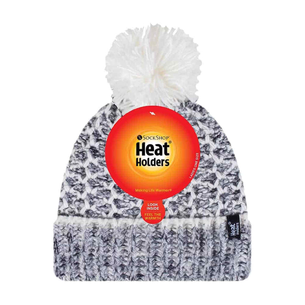 Ladies Fleece Lined Cuffed Thermal Winter Bobble Hat with Pom Pom
