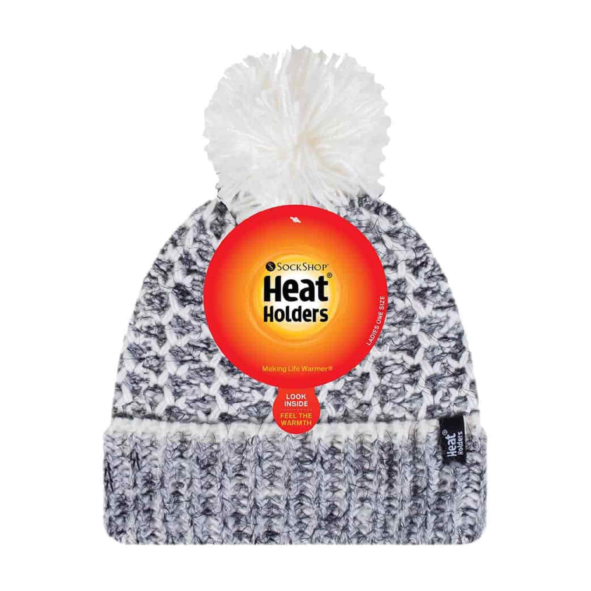 Ladies Fleece Lined Cuffed Thermal Winter Bobble Hat with Pom Pom