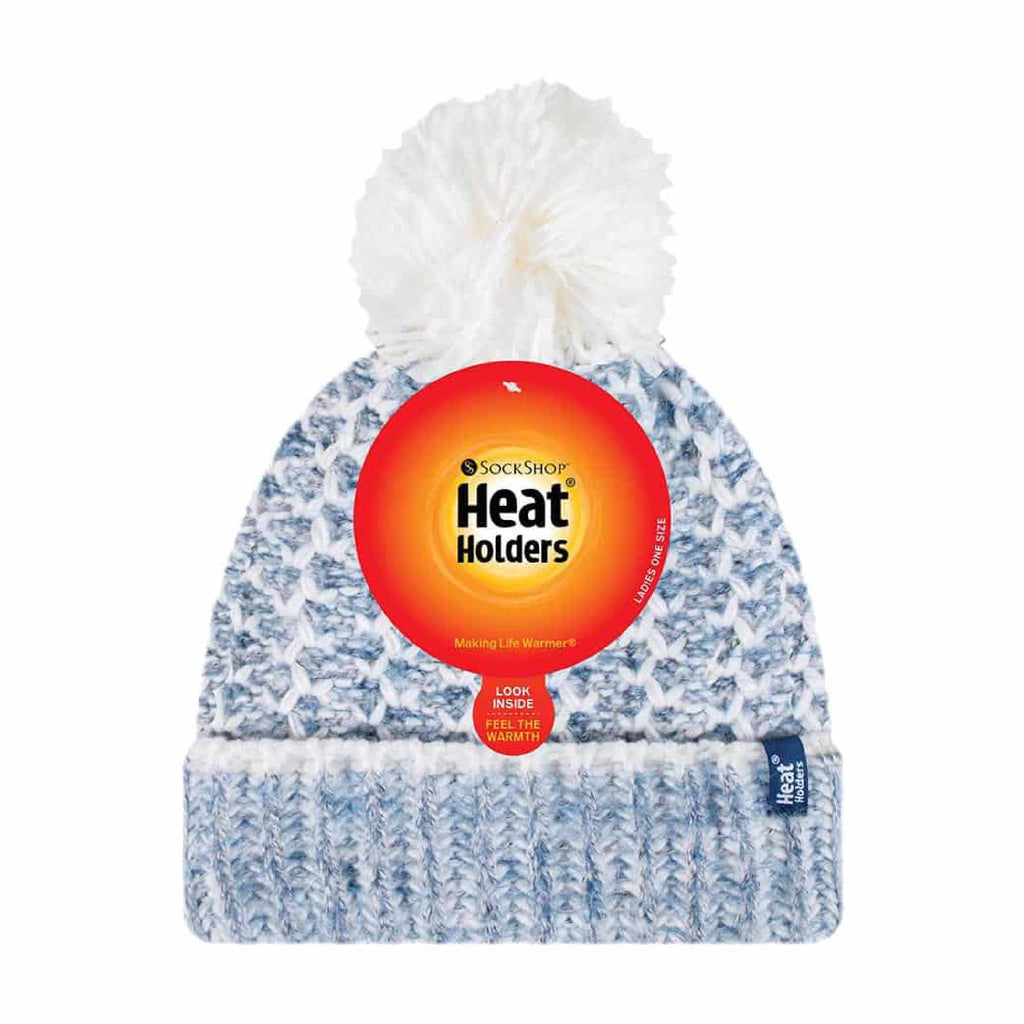 Ladies Fleece Lined Cuffed Thermal Winter Bobble Hat with Pom Pom
